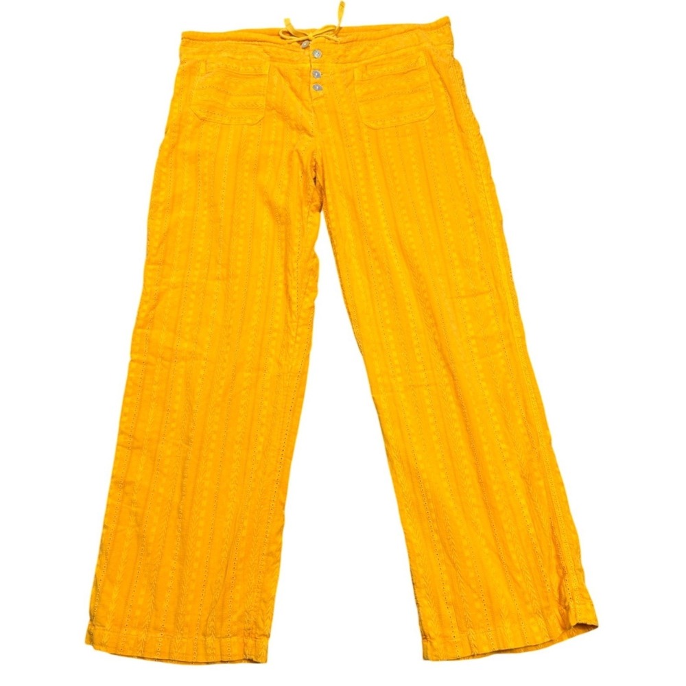 Sundance Gigi Eyelet Embroidered Straight Leg Pants Soleil Yellow Womens L - Picture 2 of 10